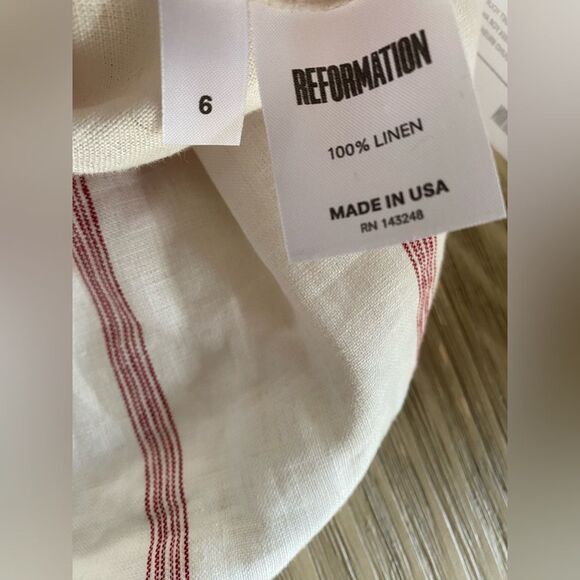Reformation Lavender Midi Dress Sleeveless White Red Stripe 100% Linen Sz 6 NWT - Picture 8 of 14